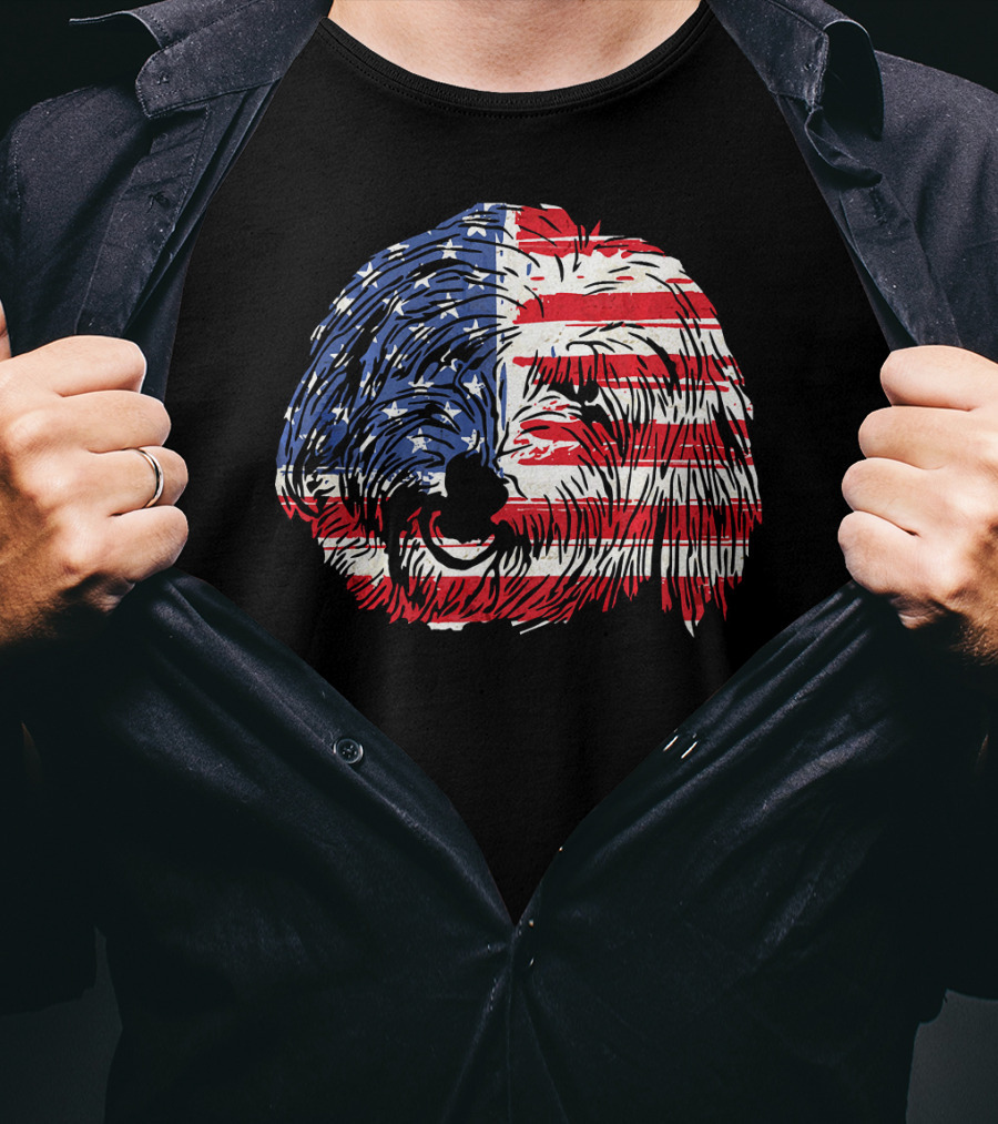Funny Coton De Tulear Dog With American Flag T-Shirt