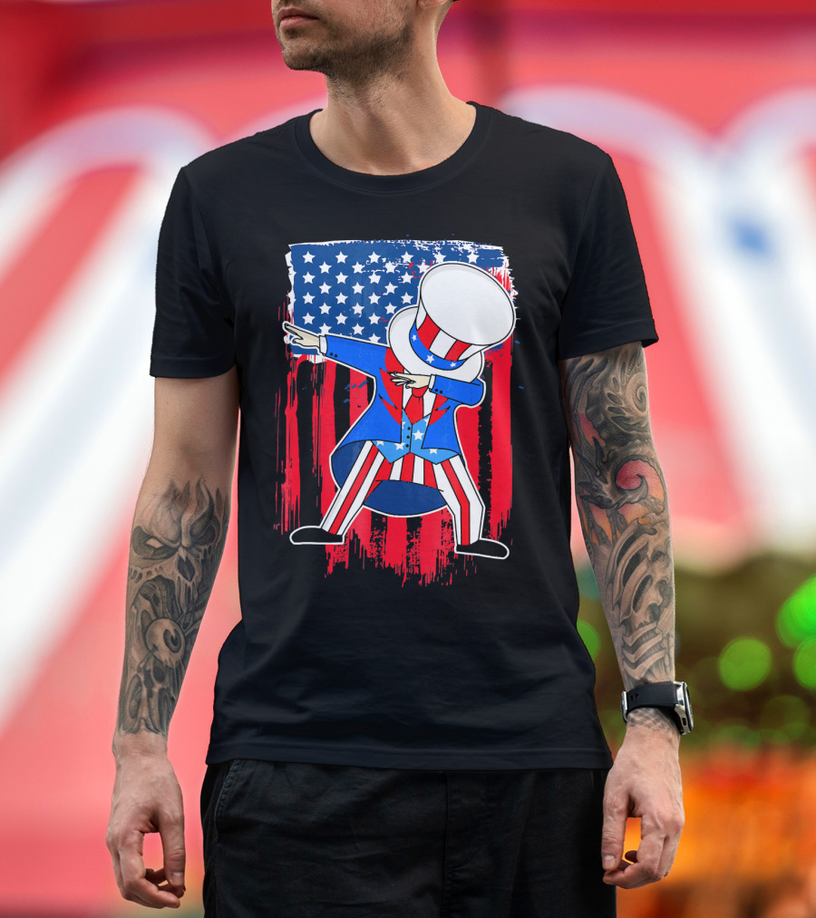 Uncle Sam Dab 4th of July American Flag T-Shirt