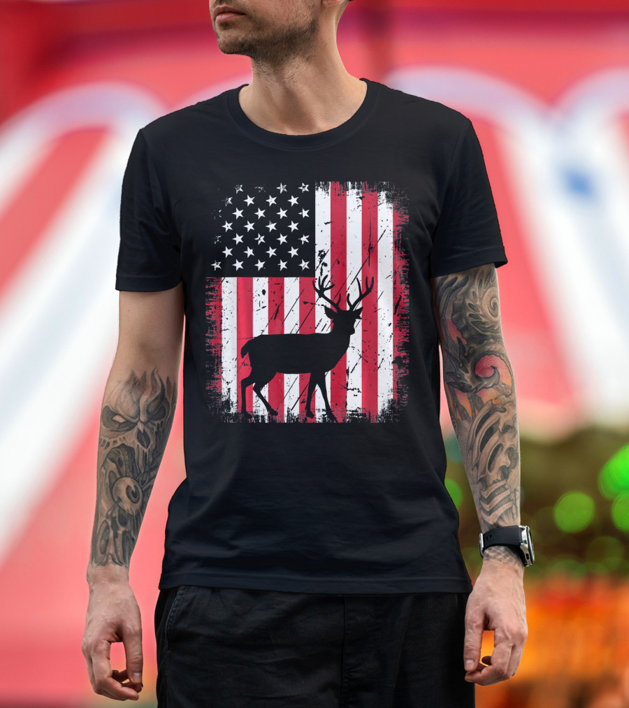 Vintage Deer USA American Flag Fourth of July T-Shirt