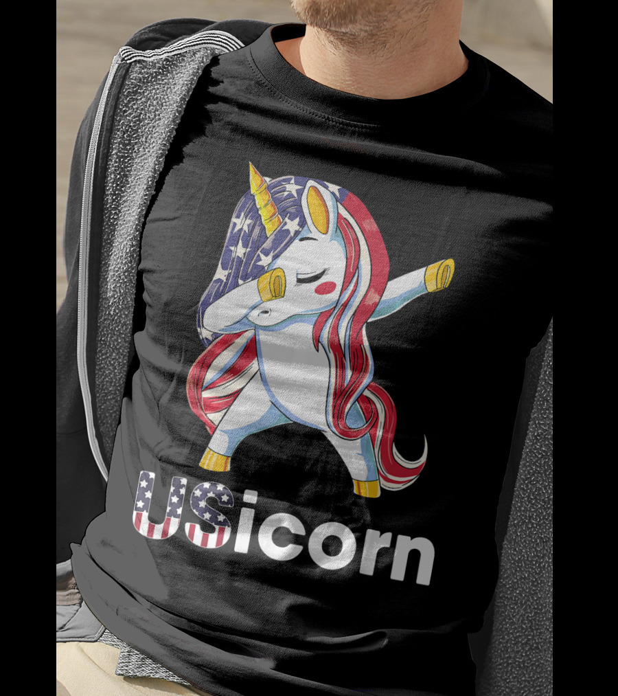 USA Flag Dabbing Unicorn USicorn Dress Stuff T-Shirt