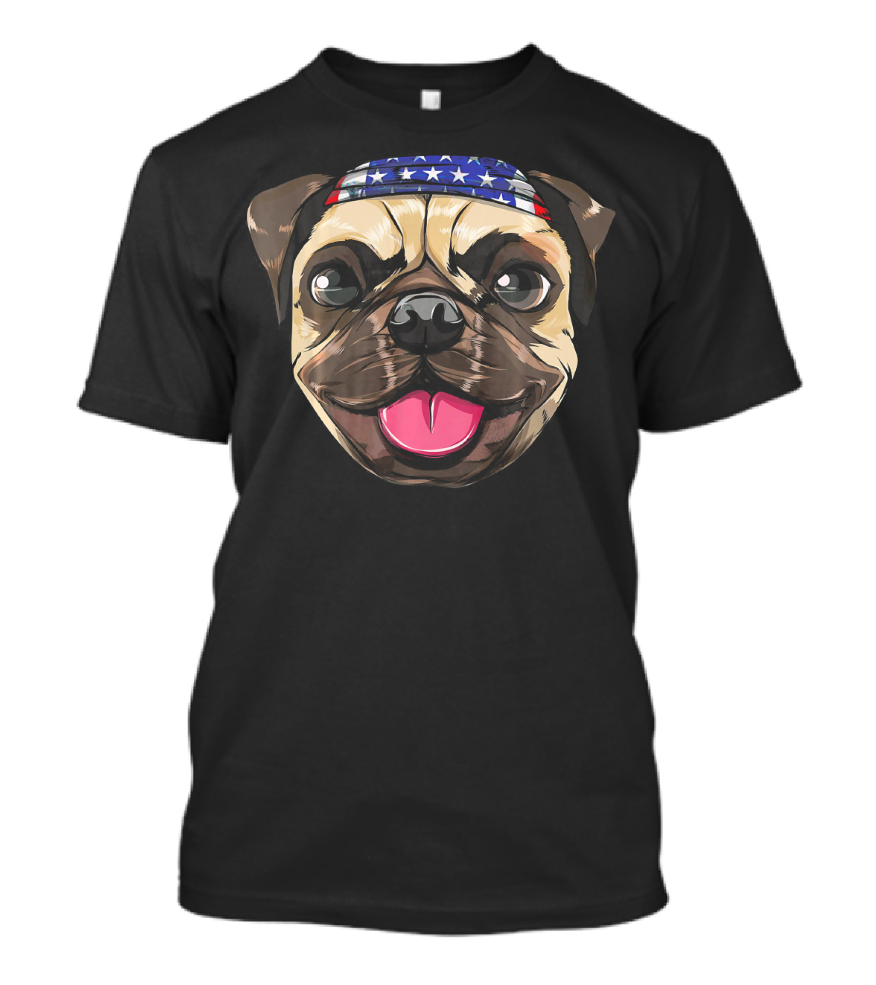 Pug Dog American Flag Bandana T-Shirt
