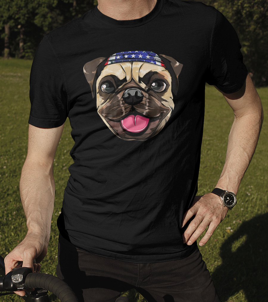 Pug Dog American Flag Bandana T-Shirt