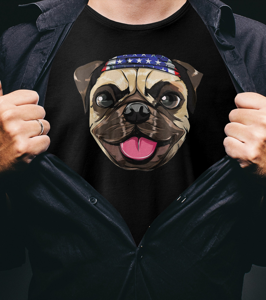 Pug Dog American Flag Bandana T-Shirt