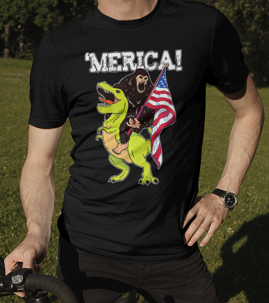 'Merica Bigfoot Dinosaur Fourth Of July Patriot T-Shirt