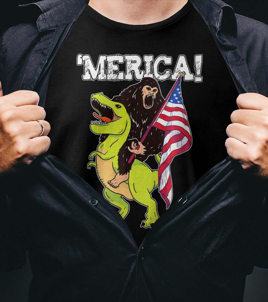 'Merica Bigfoot Dinosaur Fourth Of July Patriot T-Shirt