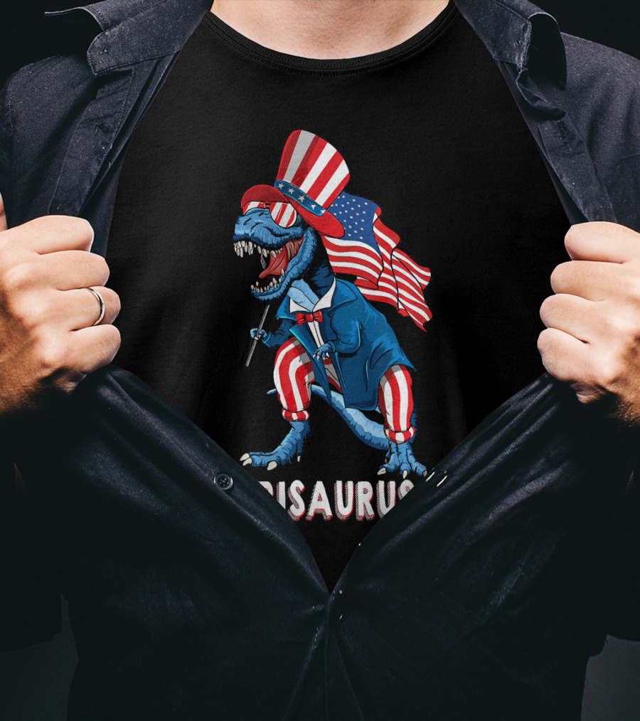 Amerisaurus Rex Dinosaur Uncle Sam USA Flag Independence Day T-Shirt