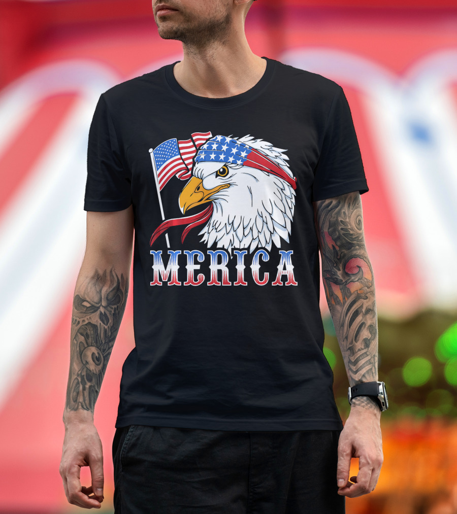 Merica Bald Eagle with American Flag Bandana 4th of July T-Shirt