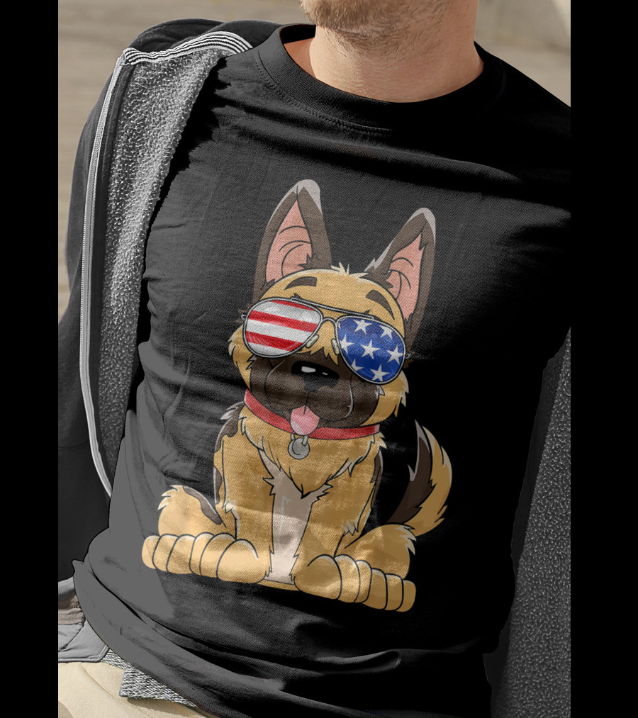 German Shepherd USA Flag Sunglasses T-Shirt