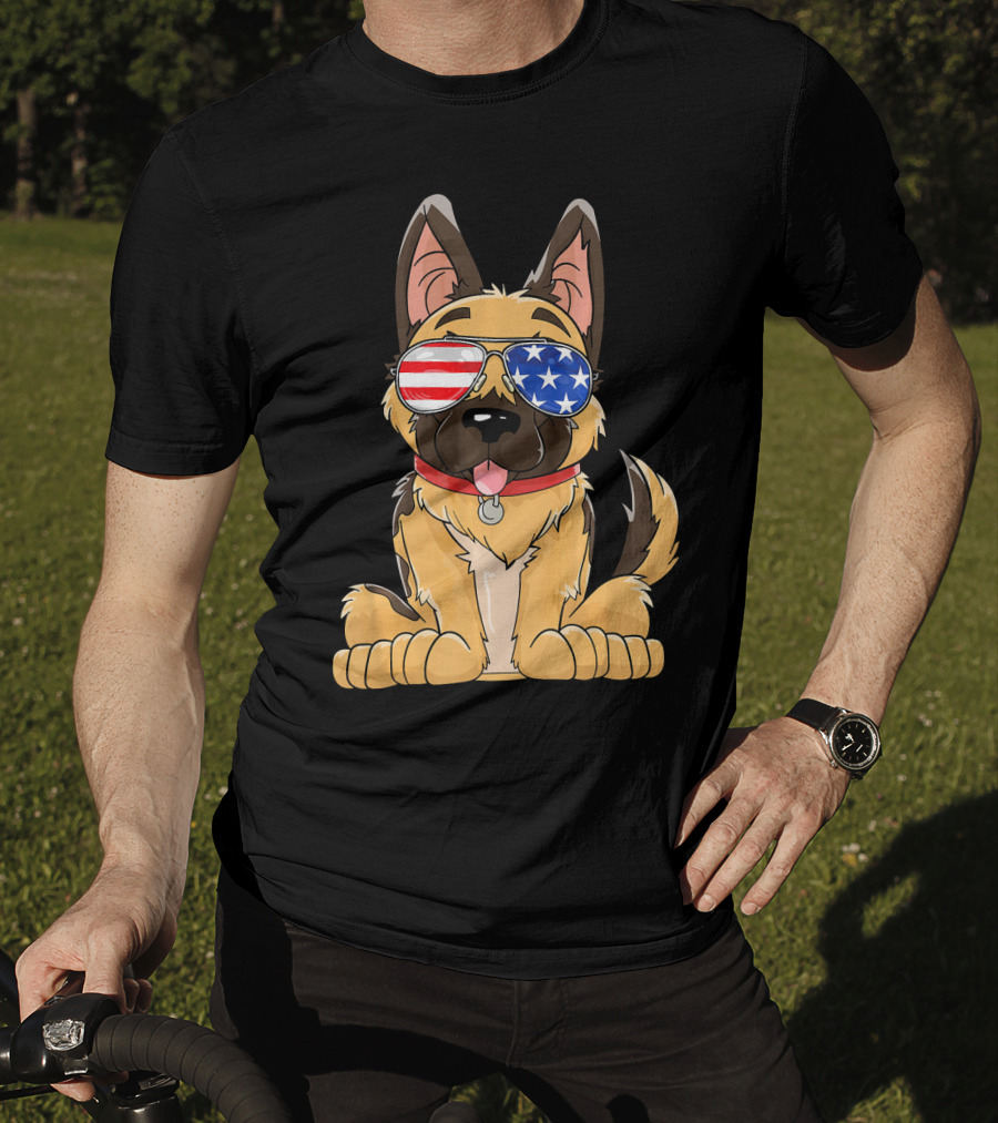 German Shepherd USA Flag Sunglasses T-Shirt