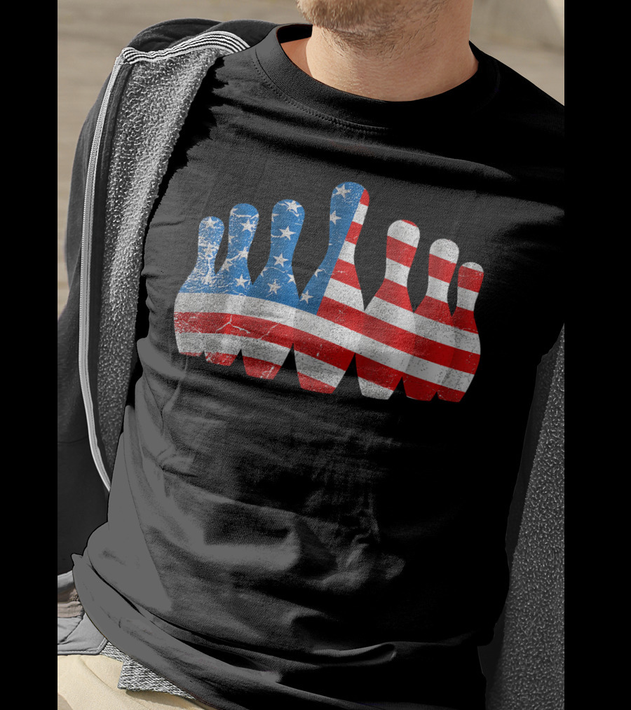 American Flag Bowling Pins Patriotic Bowler T-Shirt