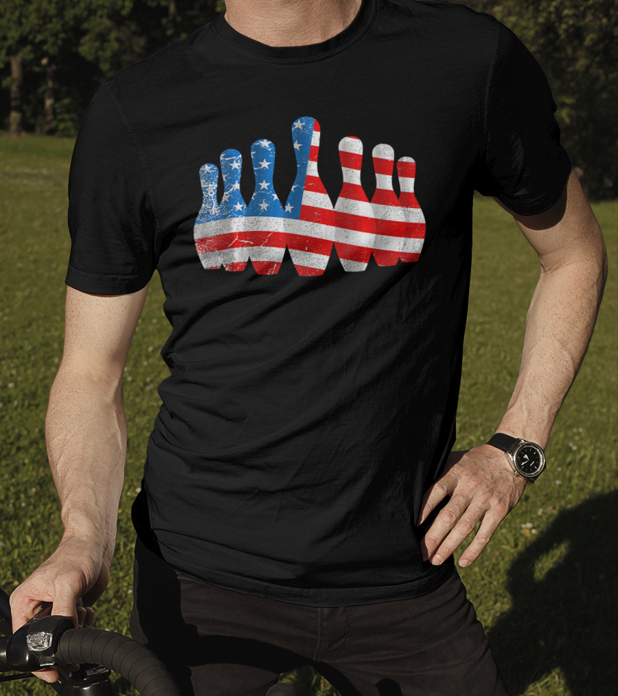 American Flag Bowling Pins Patriotic Bowler T-Shirt