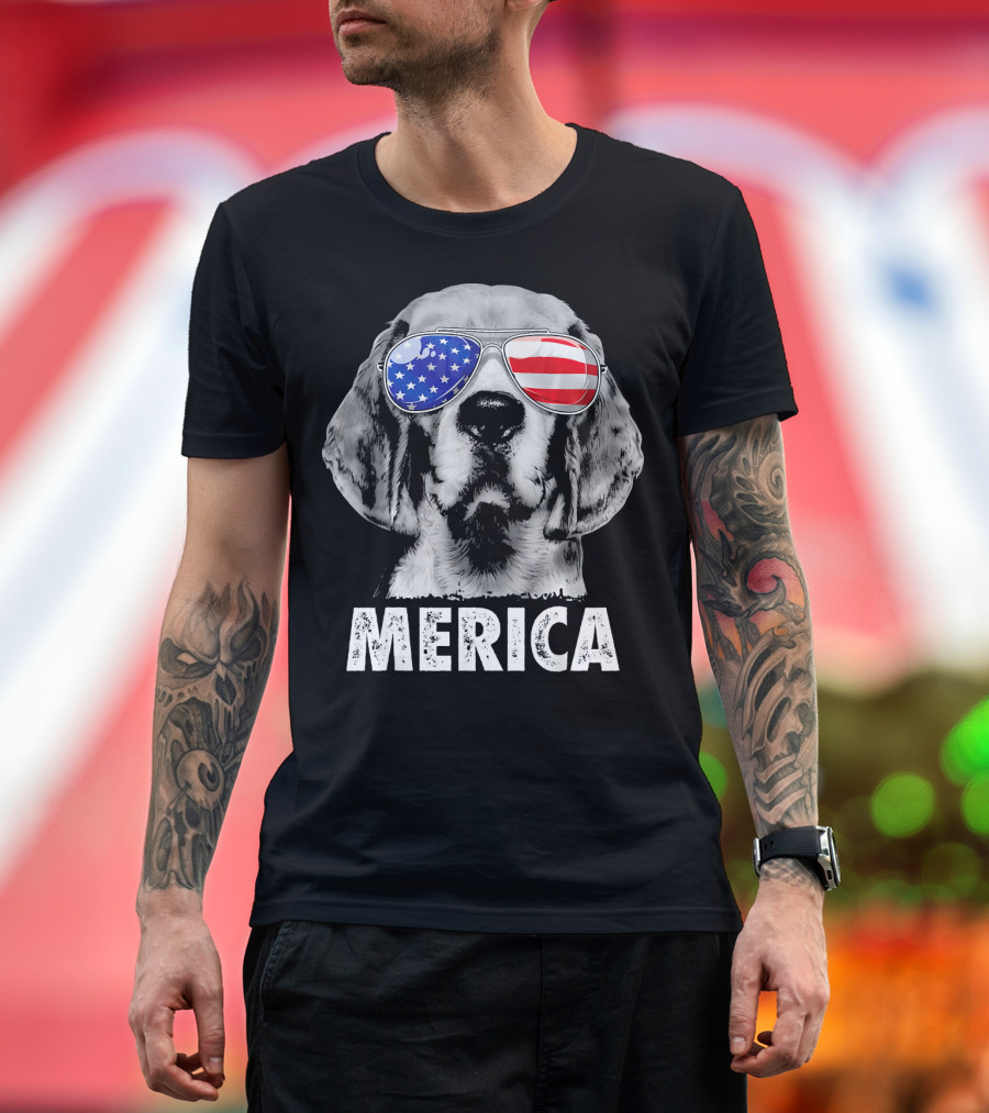 Beagle Merica Sunglasses American Flag 4th of July T-Shirt