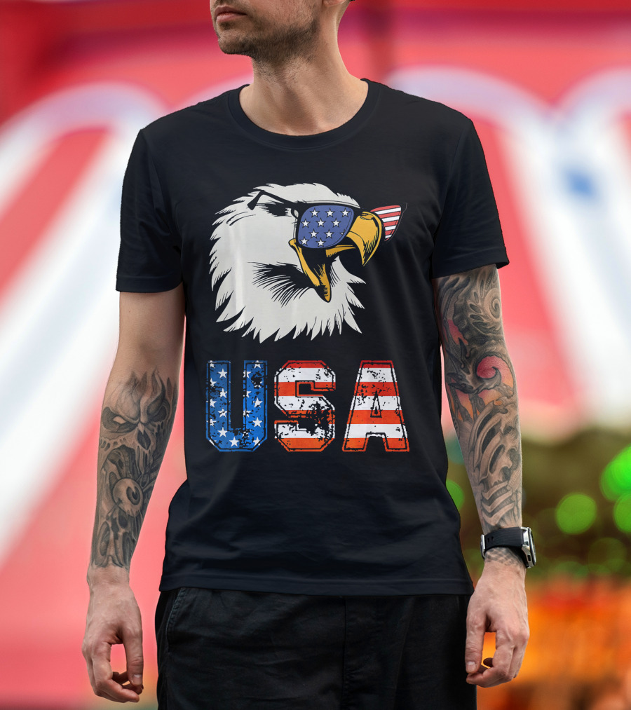 USA Patriotic Eagle American Eagle Flag Sunglasses T-Shirt