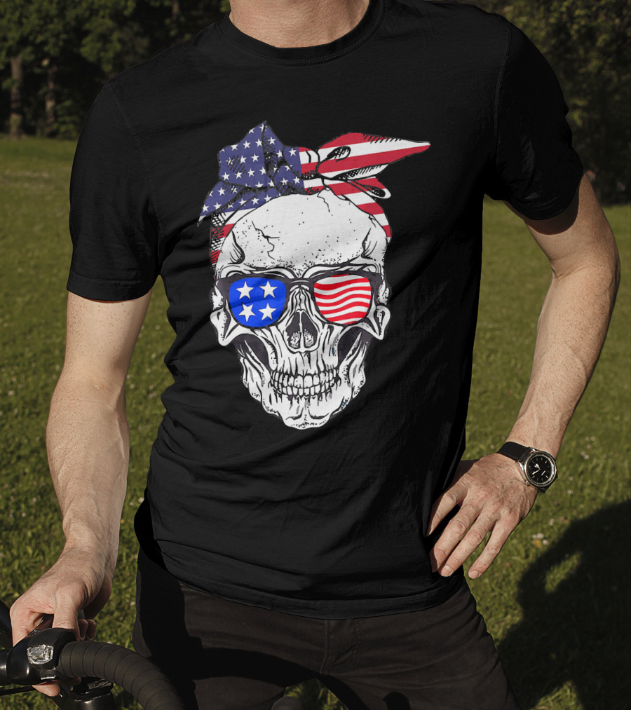 Patriotic Skull American Flag Bandana Sunglasses T-Shirt
