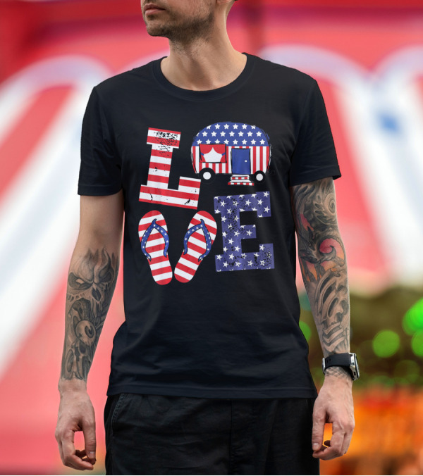 Premium T-Shirt: USA Flag Love Camping 4th of July T-Shirt USA Flag Love Camping 4th of July T-Shirt