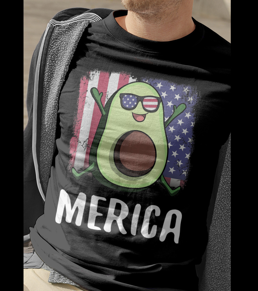 MERICA Avocado USA American Flag T-Shirt