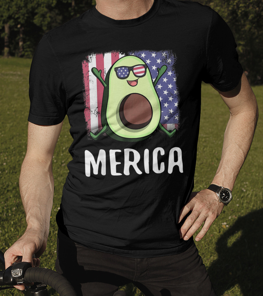 MERICA Avocado USA American Flag T-Shirt