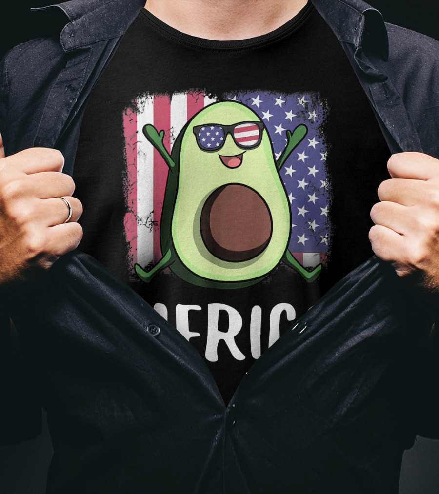 MERICA Avocado USA American Flag T-Shirt