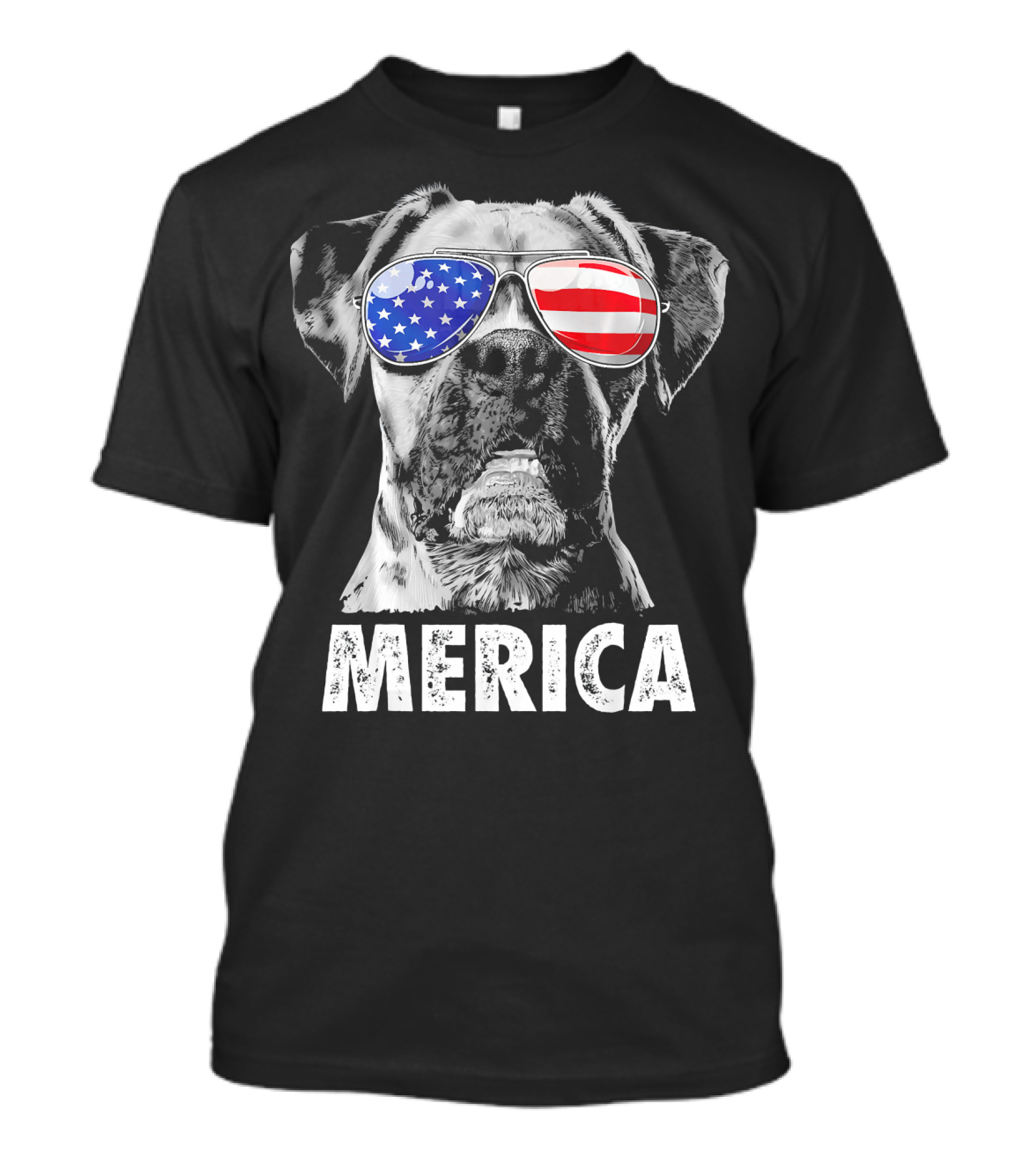 Merica Boxer Dog With American Flag Sunglasses T-Shirt