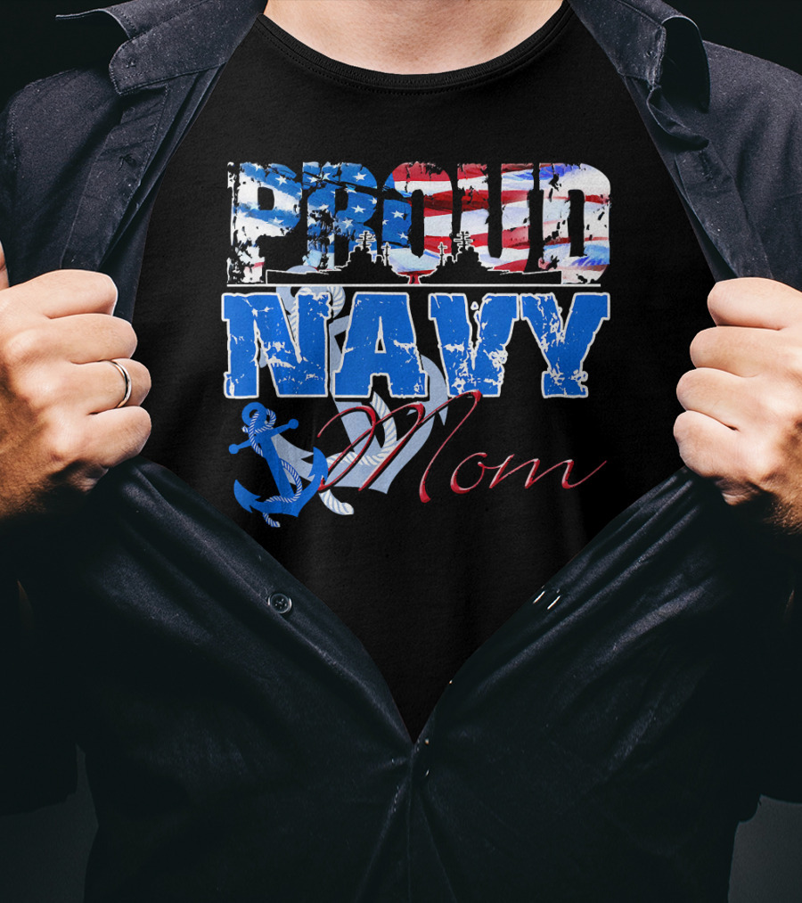 Proud Navy Mom Patriotic Sailor Anchor Graphics T-Shirt