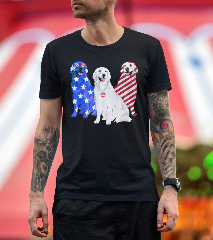 American Flag USA 4th of July Golden Retriever T-Shirt