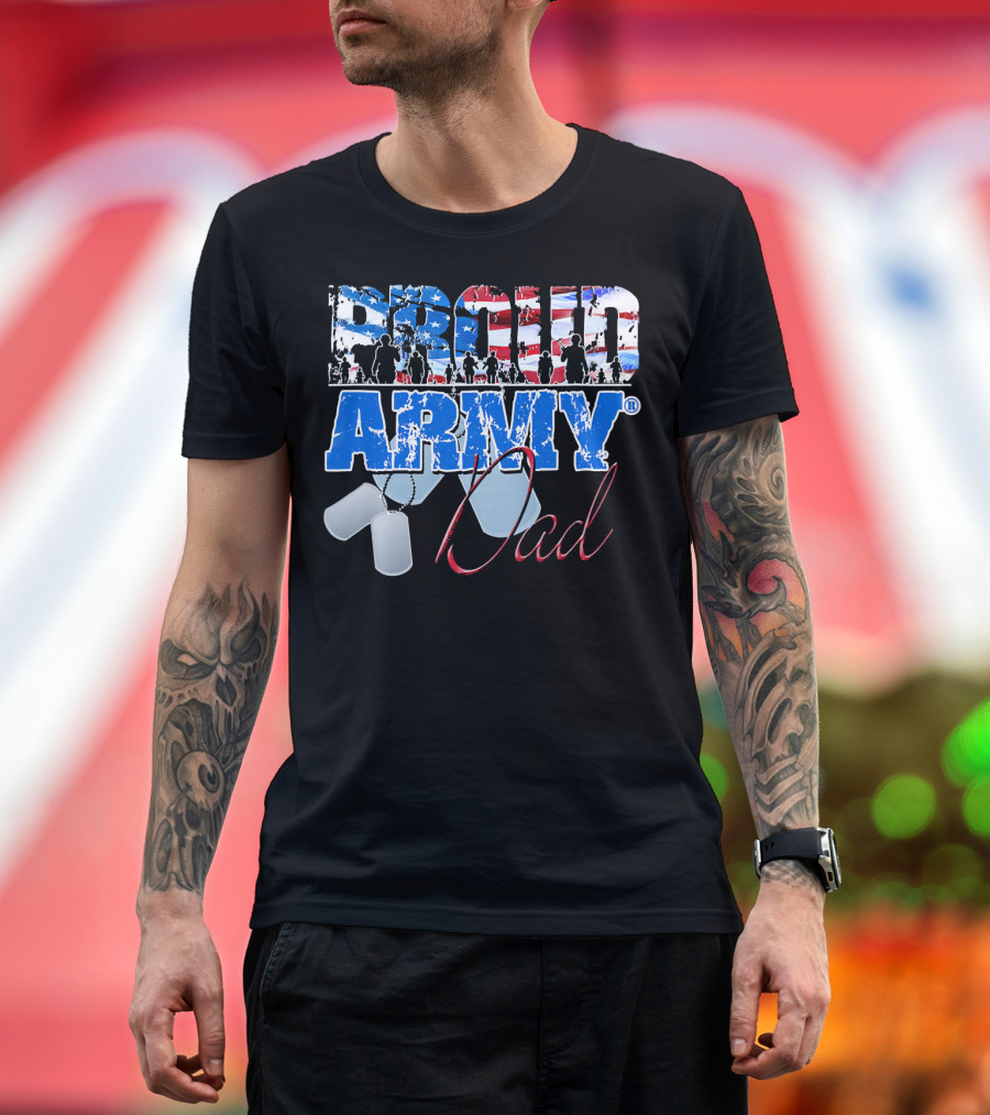 Proud Army Dad US Military Dog Tag American Flag T-Shirt