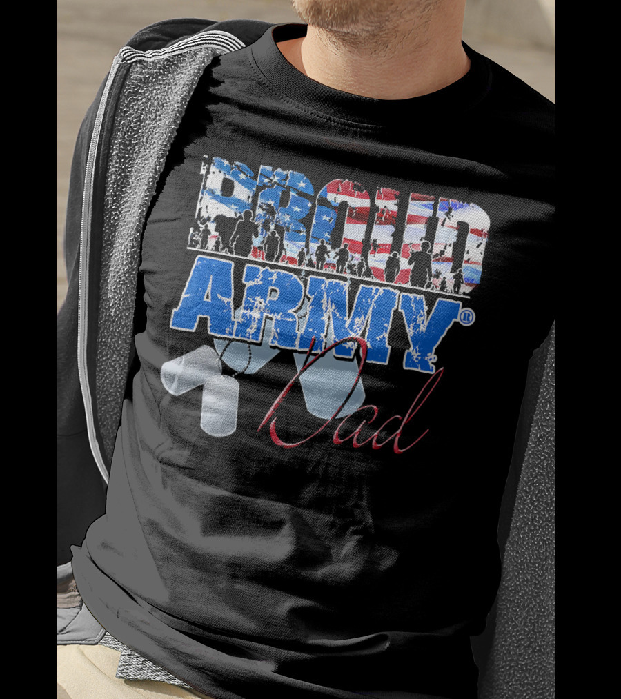 Proud Army Dad US Military Dog Tag American Flag T-Shirt