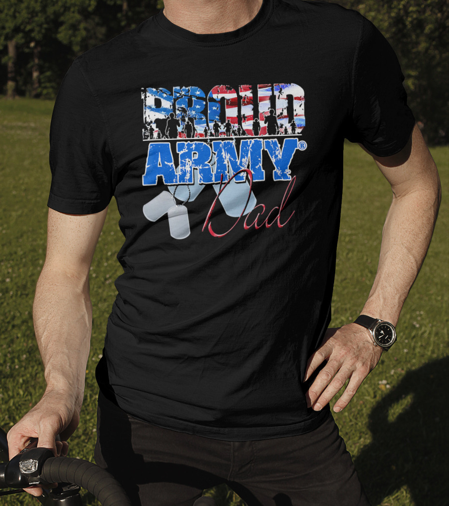 Proud Army Dad US Military Dog Tag American Flag T-Shirt