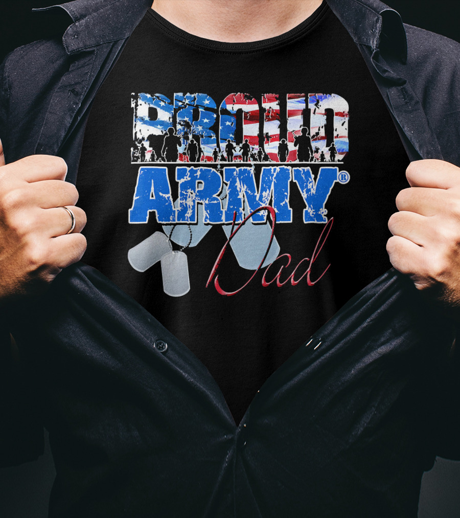 Proud Army Dad US Military Dog Tag American Flag T-Shirt
