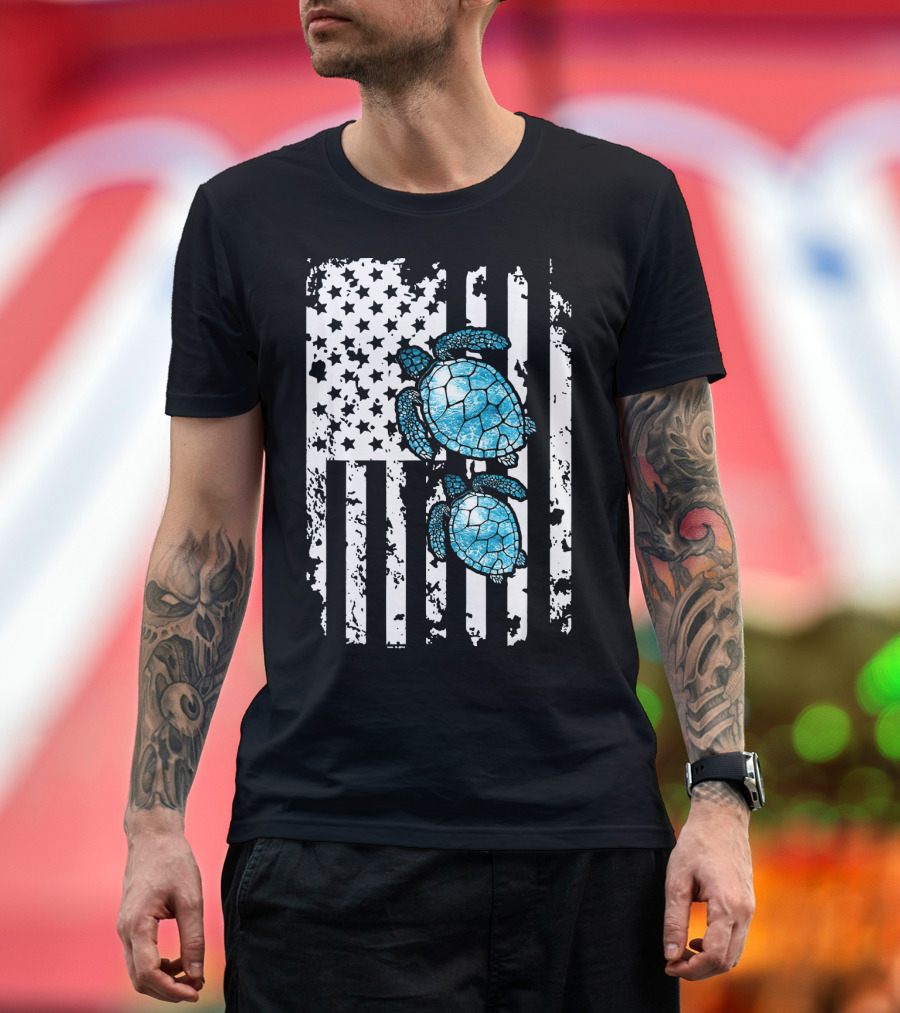 SEA Turtle SEA Turtle American Flag T-Shirt