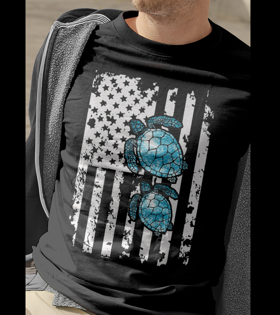 SEA Turtle SEA Turtle American Flag T-Shirt