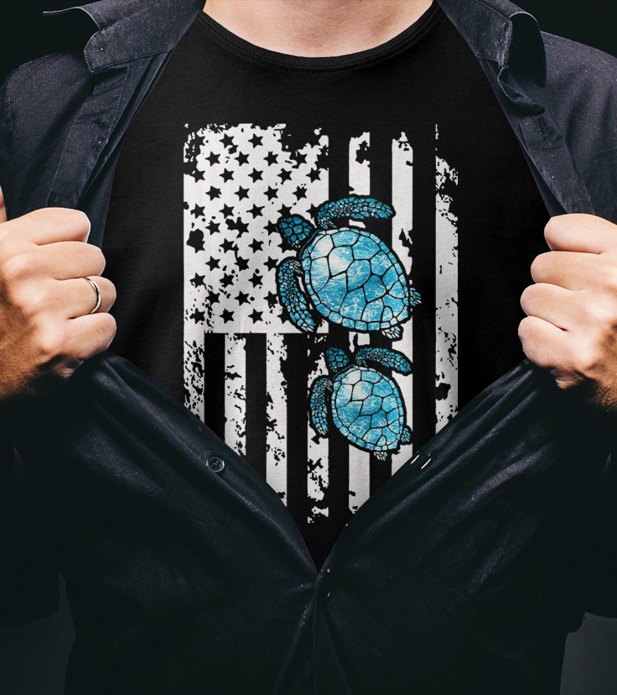 SEA Turtle SEA Turtle American Flag T-Shirt