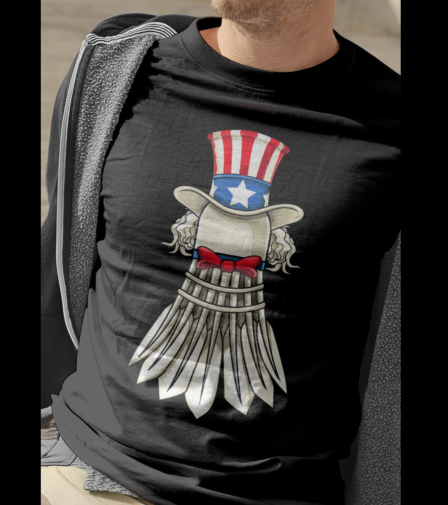 Uncle Sam Badminton Shuttlecock With American Flag Hat T-Shirt