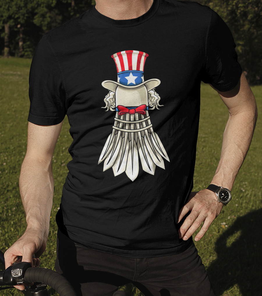 Uncle Sam Badminton Shuttlecock With American Flag Hat T-Shirt
