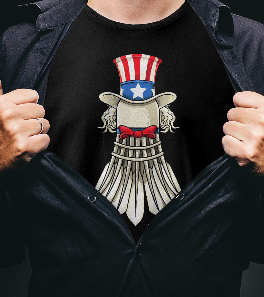 Uncle Sam Badminton Shuttlecock With American Flag Hat T-Shirt