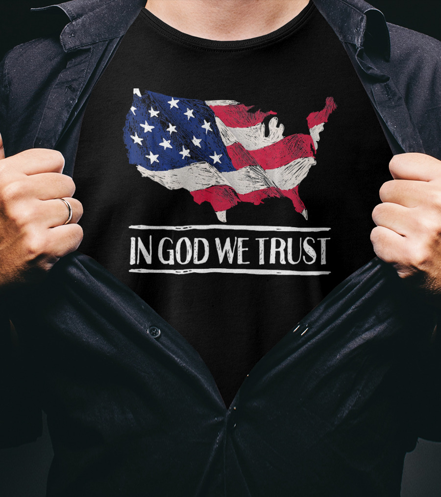 In God We Trust American Flag Map Patriotic Christian T-Shirt