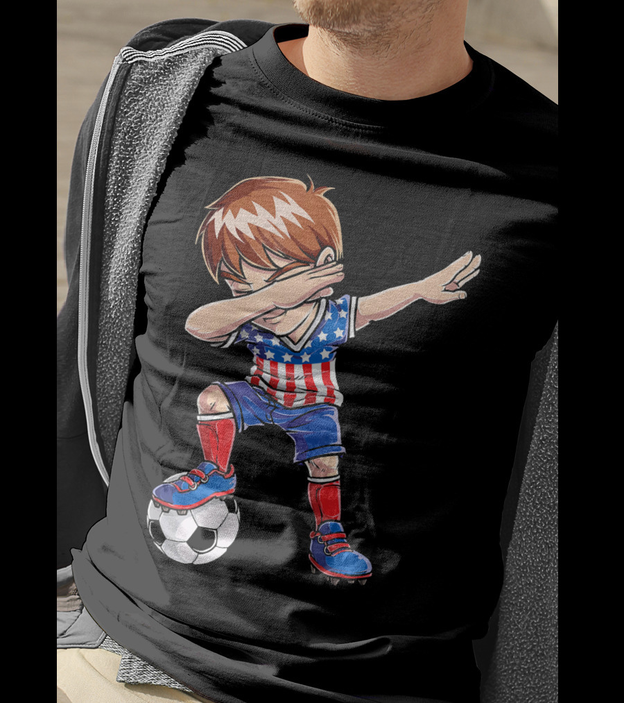 Dabbing Soccer Boy With American Flag Jersey T-Shirt