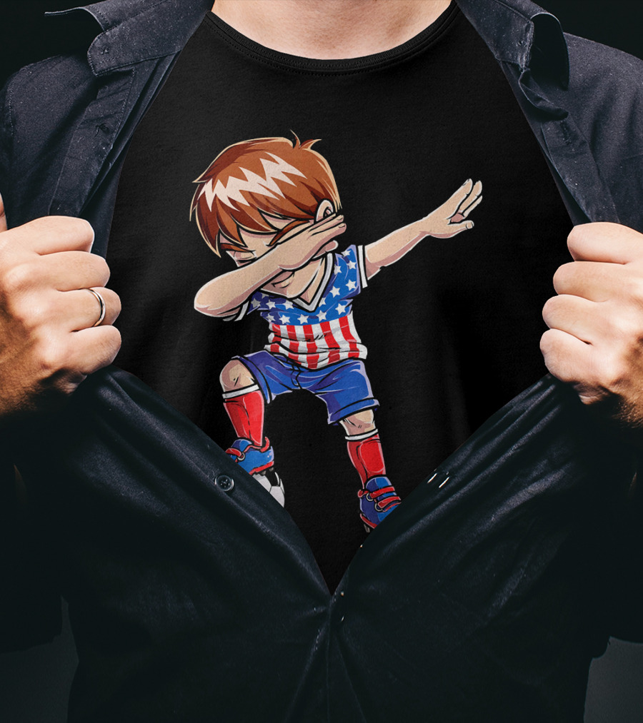 Dabbing Soccer Boy With American Flag Jersey T-Shirt