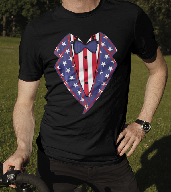 4th Of July Red White Blue Stars Tuxedo Bow Tie T-Shirt