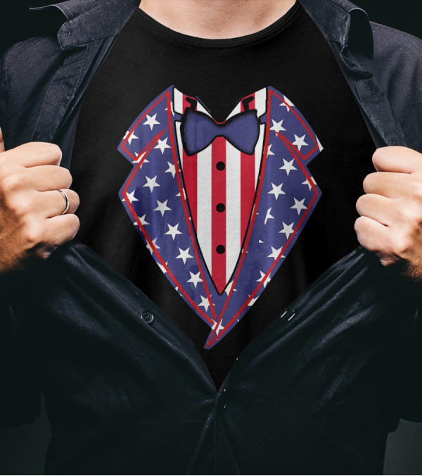 4th Of July Red White Blue Stars Tuxedo Bow Tie T-Shirt