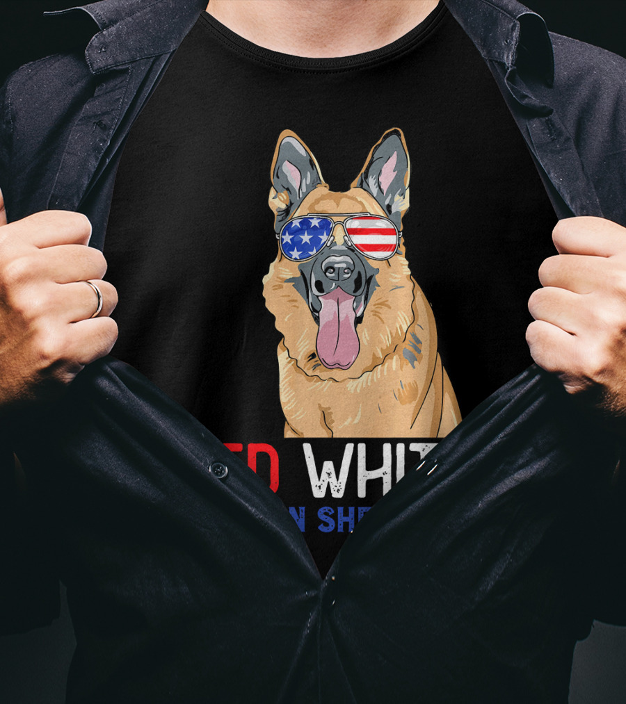 Red White German Shepherd USA Sunglasses Stars Stripes T-Shirt