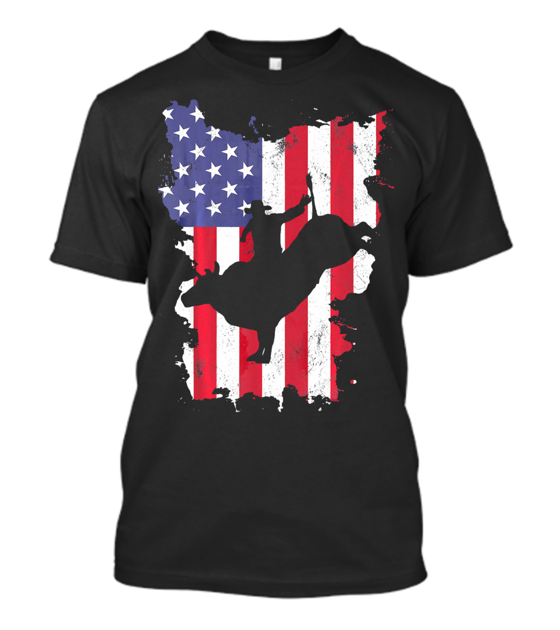 Bull Riding Cowboy Silhouette USA Flag T-Shirt
