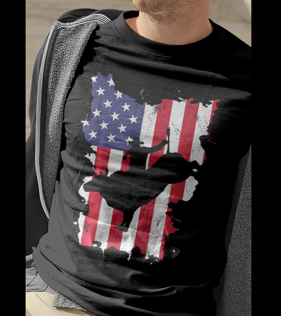 Bull Riding Cowboy Silhouette USA Flag T-Shirt