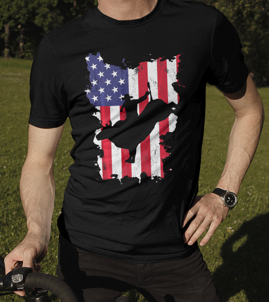 Bull Riding Cowboy Silhouette USA Flag T-Shirt