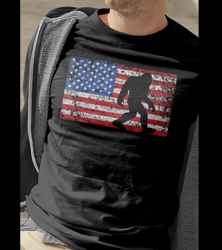 American Flag Bigfoot Silhouette T-Shirt