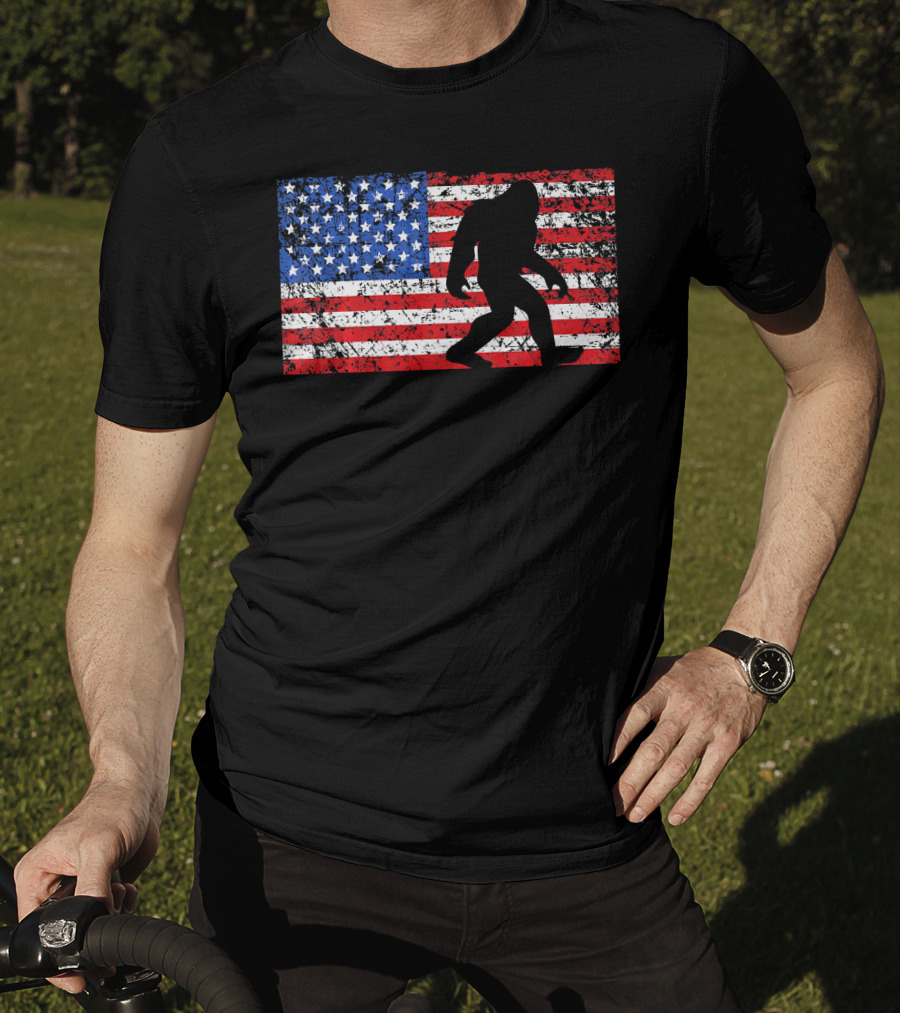 American Flag Bigfoot Silhouette T-Shirt