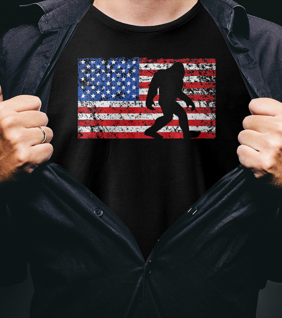 American Flag Bigfoot Silhouette T-Shirt