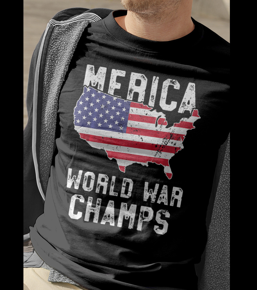 Merica World War Champs Map With American Flag T-Shirt