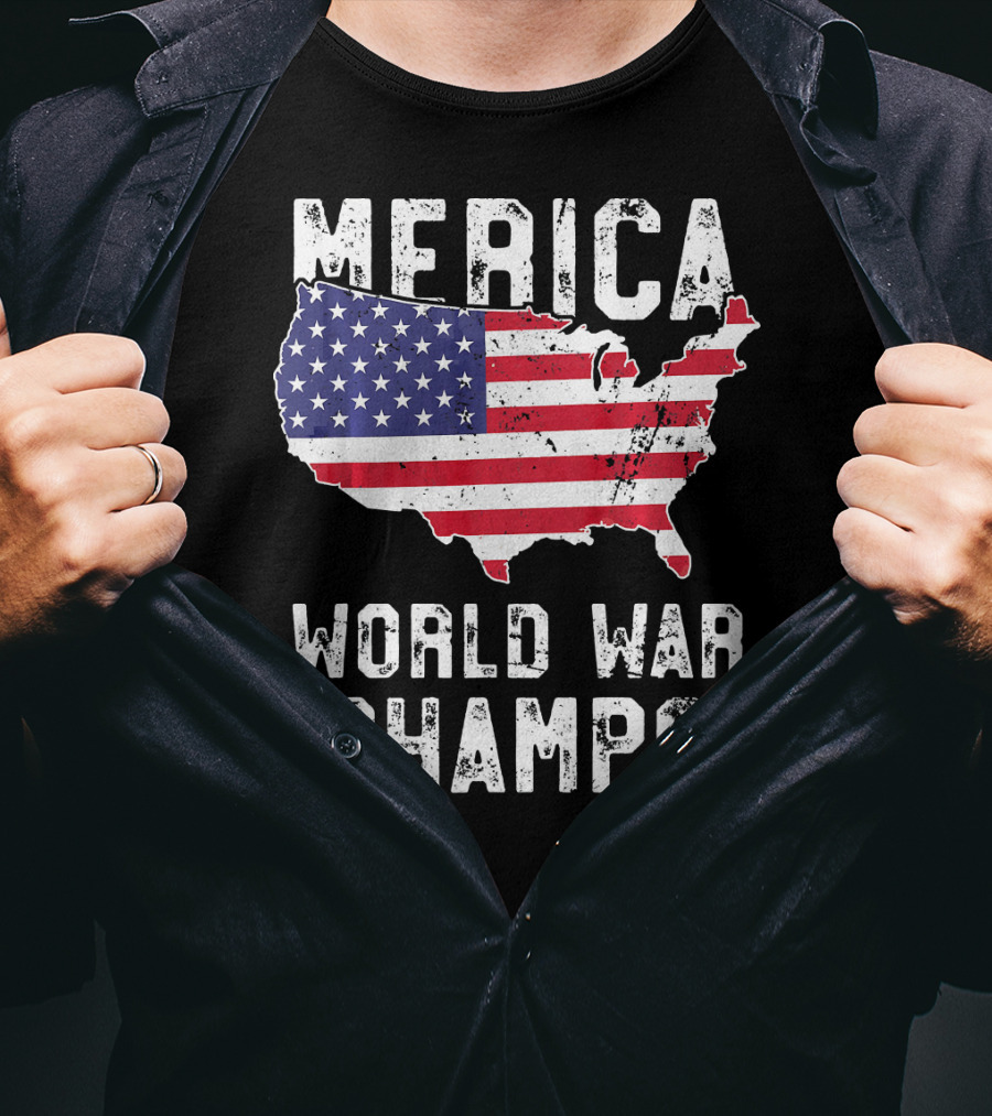 Merica World War Champs Map With American Flag T-Shirt