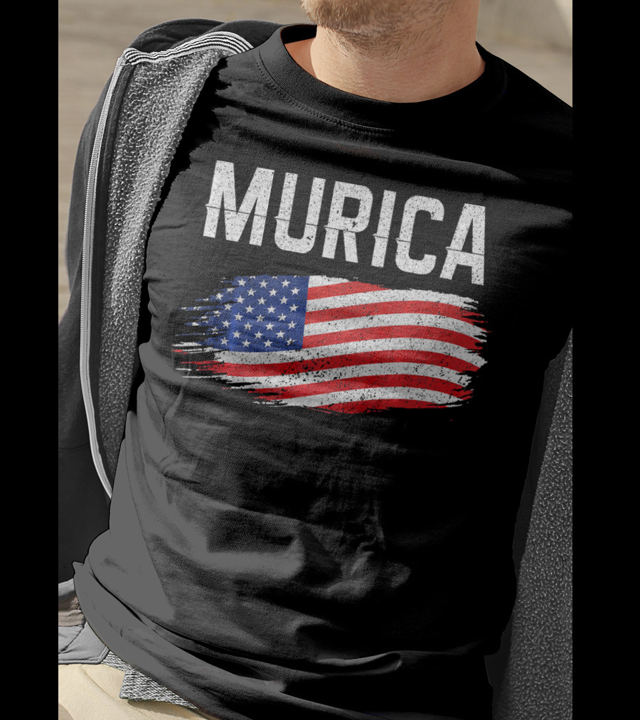 Murica Distressed Brushstroke American Flag T-Shirt